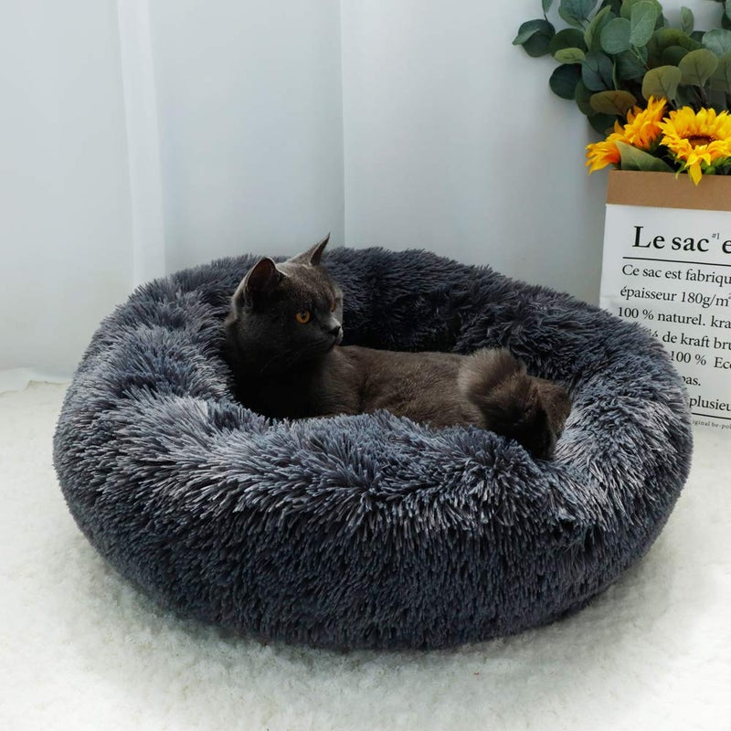 otoez Kitten Puppy Bed Extra Small XS Round Dog Cat Beds Anti Anxiety Plush Pet Calming Donut Bed with Non-Slip Waterproof Bottom, Washable (15.7", Dark Grey) - Image 3